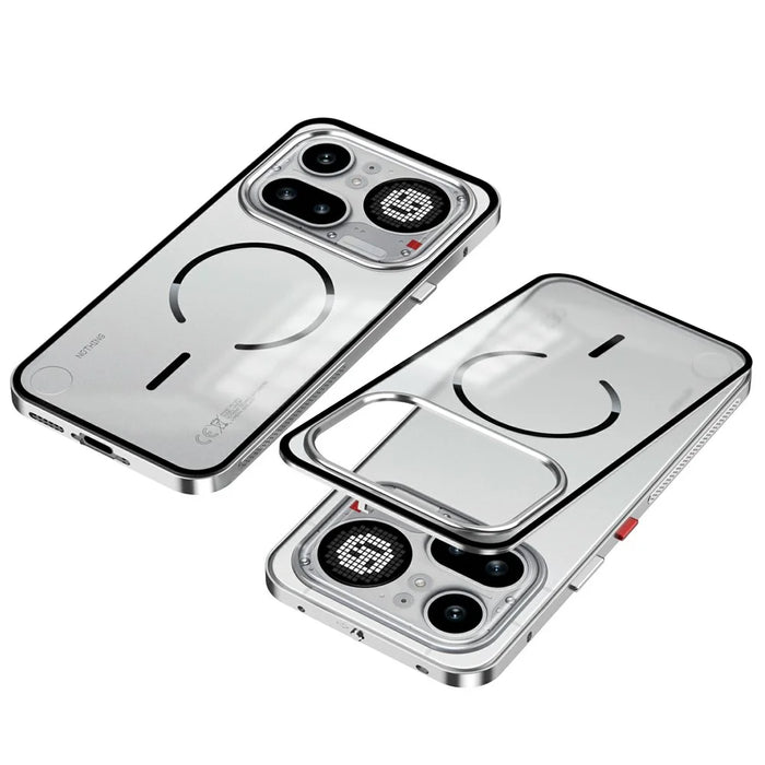 For Nothing Phone (4a) Pro Magnetic Case Aluminium Alloy PC Matte Phone Cover Pop-Up Snap Lock - Silver - 1