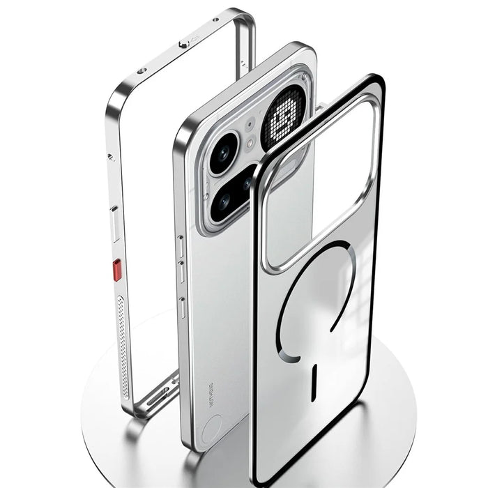 For Nothing Phone (4a) Pro Magnetic Case Aluminium Alloy PC Matte Phone Cover Pop-Up Snap Lock - Silver - 3