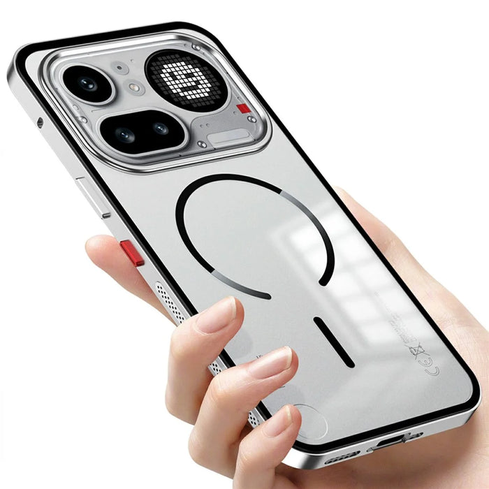 For Nothing Phone (4a) Pro Magnetic Case Aluminium Alloy PC Matte Phone Cover Pop-Up Snap Lock - Silver - 4