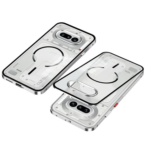 For Nothing Phone (4a) Magnetic Case Aluminium Alloy PC Matte Phone Cover Pop-Up Snap Lock - Silver - 1