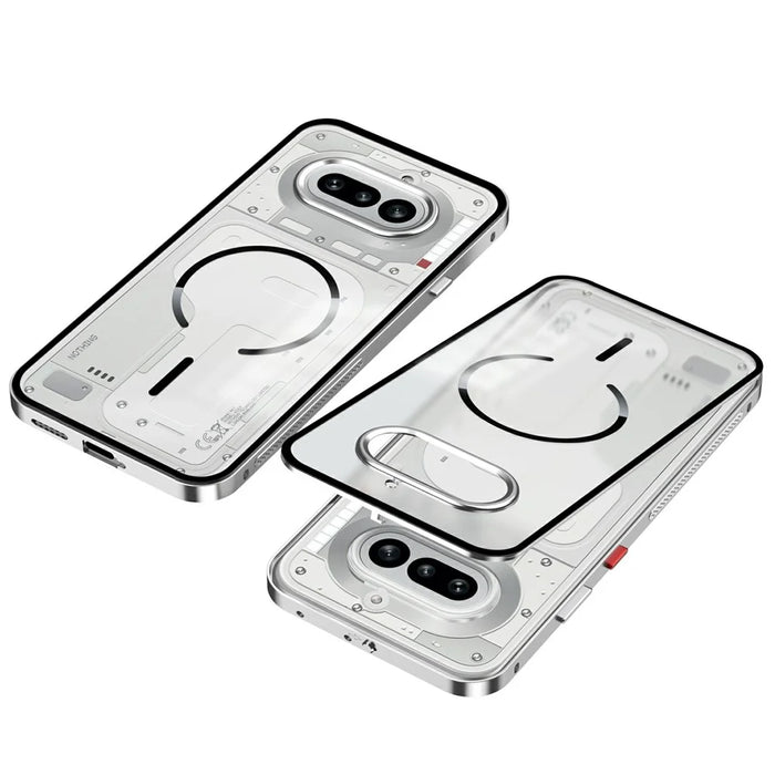 For Nothing Phone (4a) Magnetic Case Aluminium Alloy PC Matte Phone Cover Pop-Up Snap Lock - Silver - 1