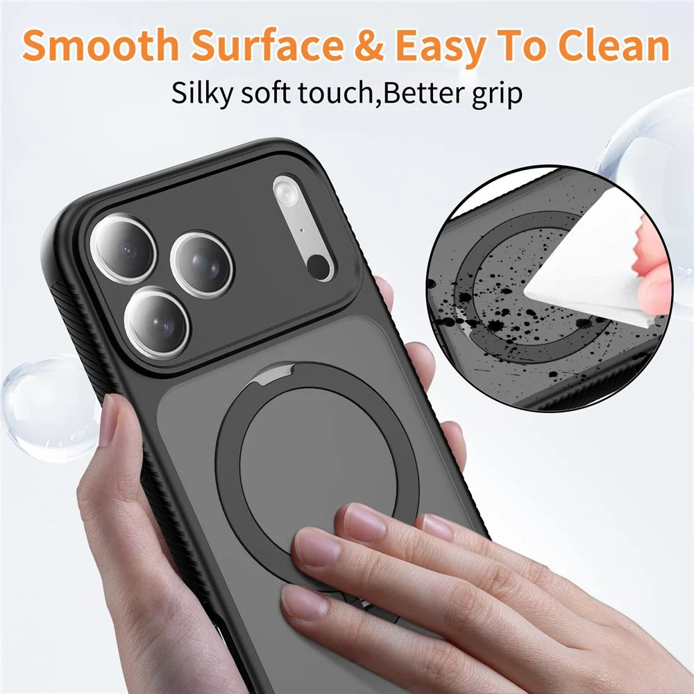 For iPhone 17 Pro Max Magnetic Case Matte TPU Shockproof Phone Cover with Kickstand and Tempered Glass - Black - 4