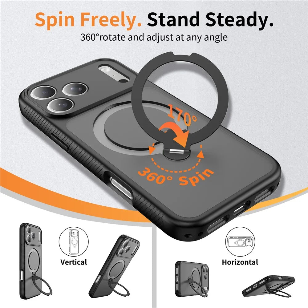 For iPhone 17 Pro Max Magnetic Case Matte TPU Shockproof Phone Cover with Kickstand and Tempered Glass - Black - 7