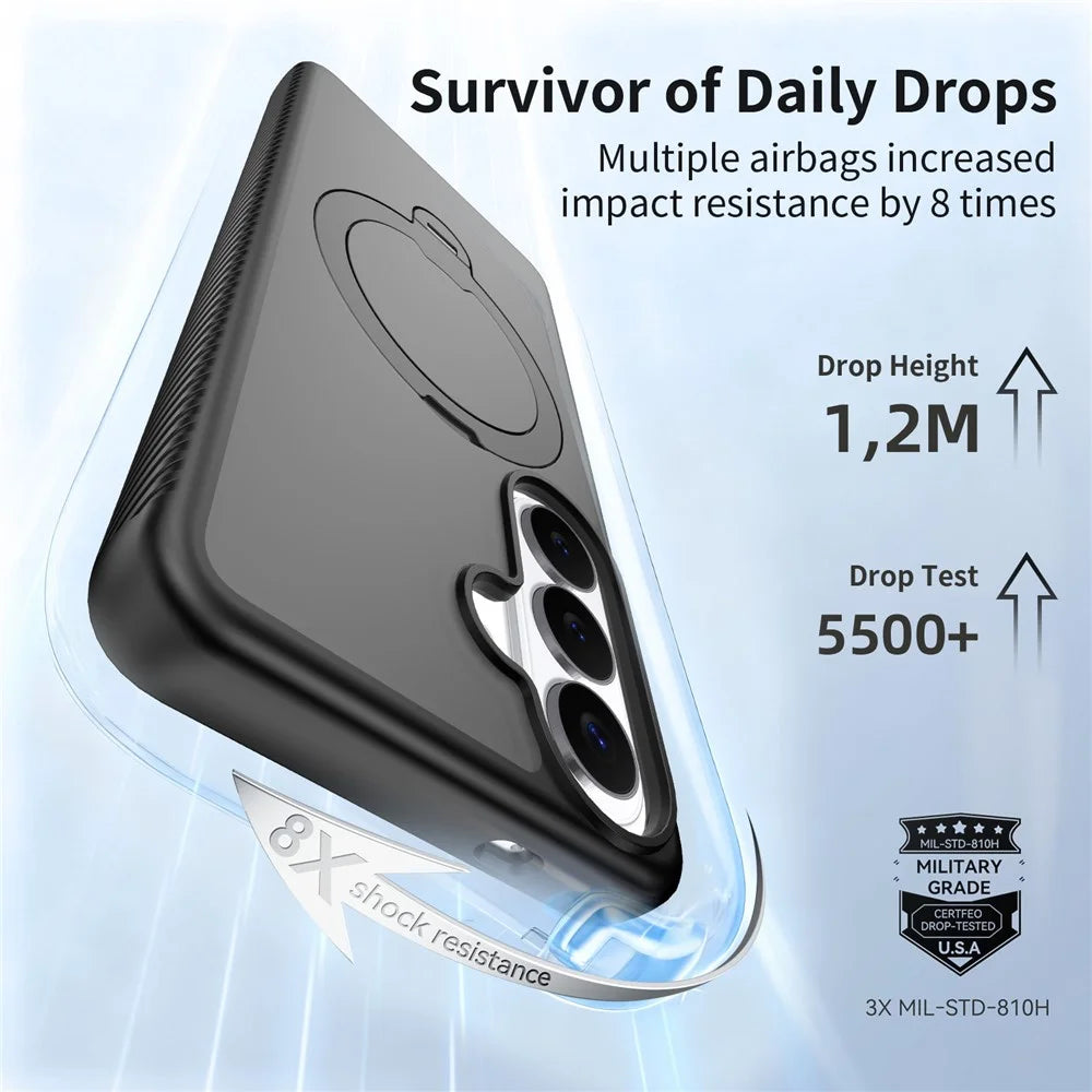 For Samsung Galaxy S26 Magnetic Case Matte Liquid Silicone TPU Shockproof Phone Cover with Kickstand and Tempered Glass - Black - 3