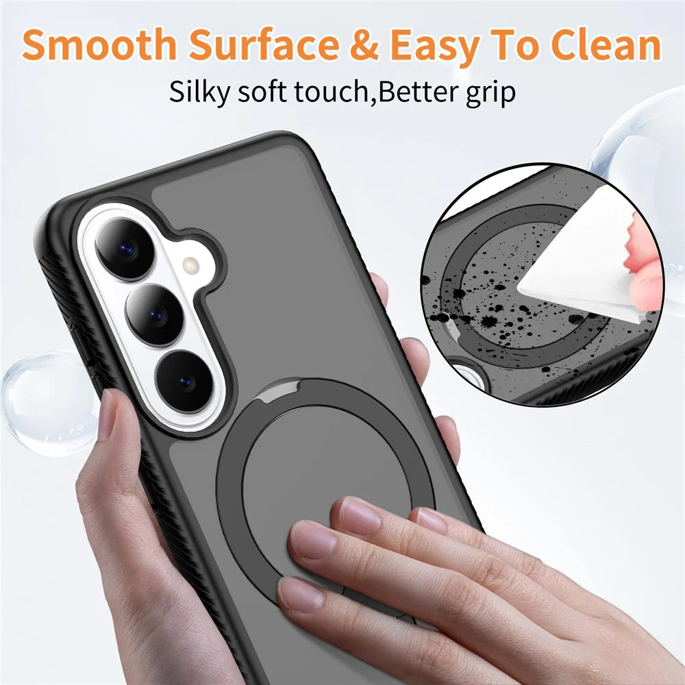 For Samsung Galaxy S26 Magnetic Case Matte Liquid Silicone TPU Shockproof Phone Cover with Kickstand and Tempered Glass - Black - 4