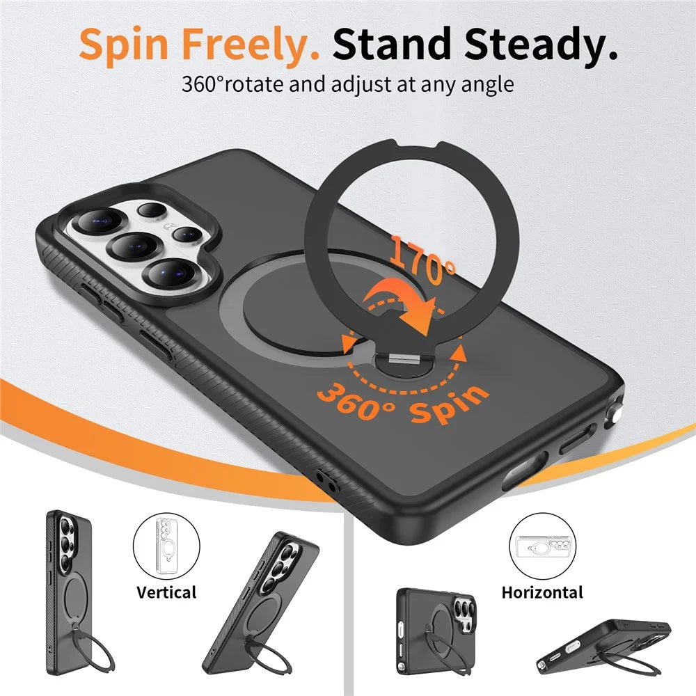 For Samsung Galaxy S26 Ultra Magnetic Case Matte Liquid Silicone TPU Shockproof Phone Cover with Kickstand and Tempered Glass - Black - 7