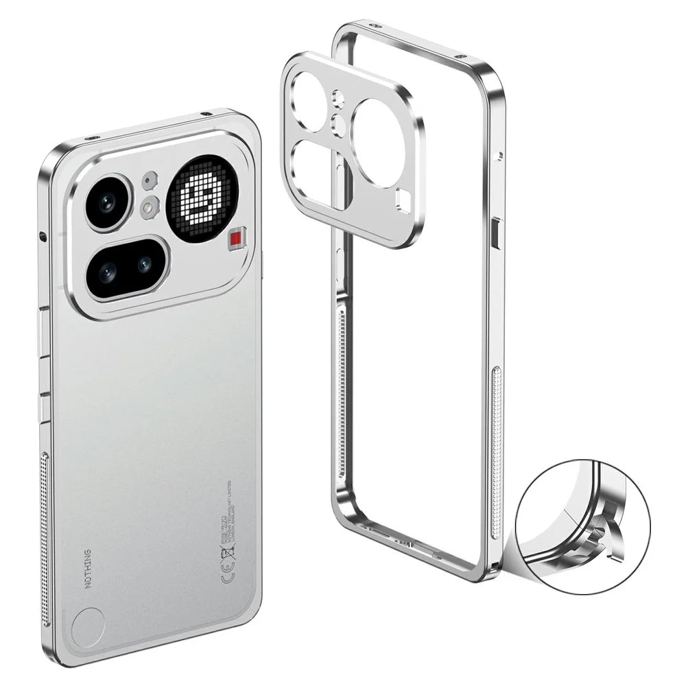 For Nothing Phone (4a) Pro Bumper Cases Metal Frame Heat Dissipation Cover with Lens Protector - Silver - 1
