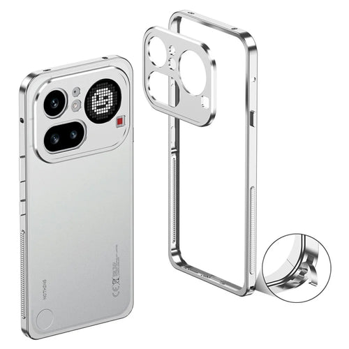 For Nothing Phone (4a) Pro Bumper Cases Metal Frame Heat Dissipation Cover with Lens Protector - Silver - 1