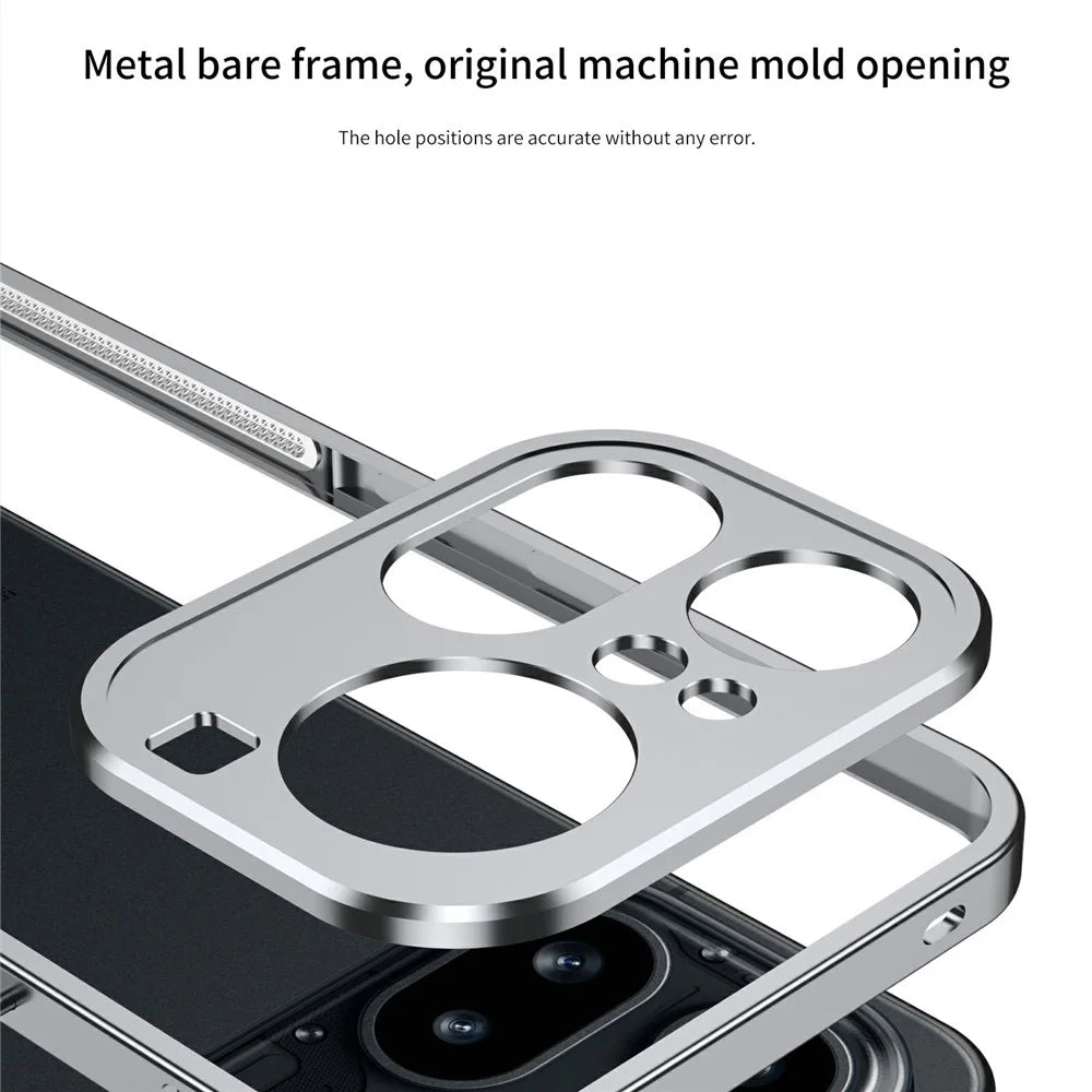 For Nothing Phone (4a) Pro Bumper Cases Metal Frame Heat Dissipation Cover with Lens Protector - Silver - 3