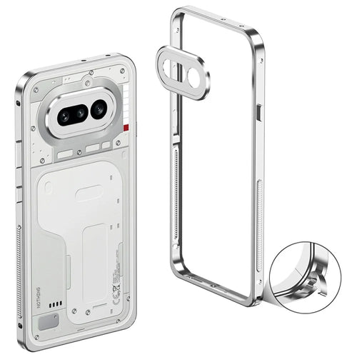 For Nothing Phone (4a) Bumper Cases Metal Frame Heat Dissipation Cover with Lens Protector - Silver - 1