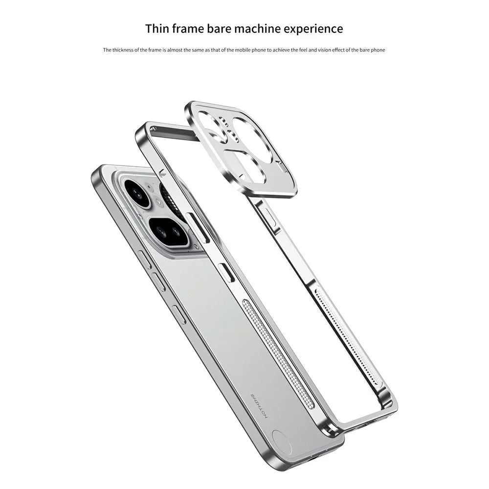 For Nothing Phone (4a) Bumper Cases Metal Frame Heat Dissipation Cover with Lens Protector - Silver - 7