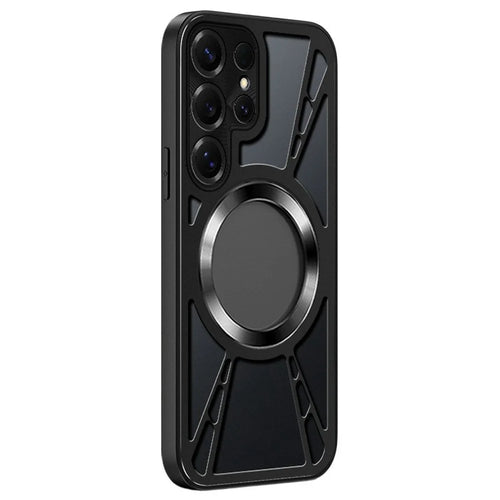 For Samsung Galaxy S26 Ultra Magnetic Case Hollow Heat Dissipation Silicone + PC + Metal Bumper Phone Cover - Black - 1