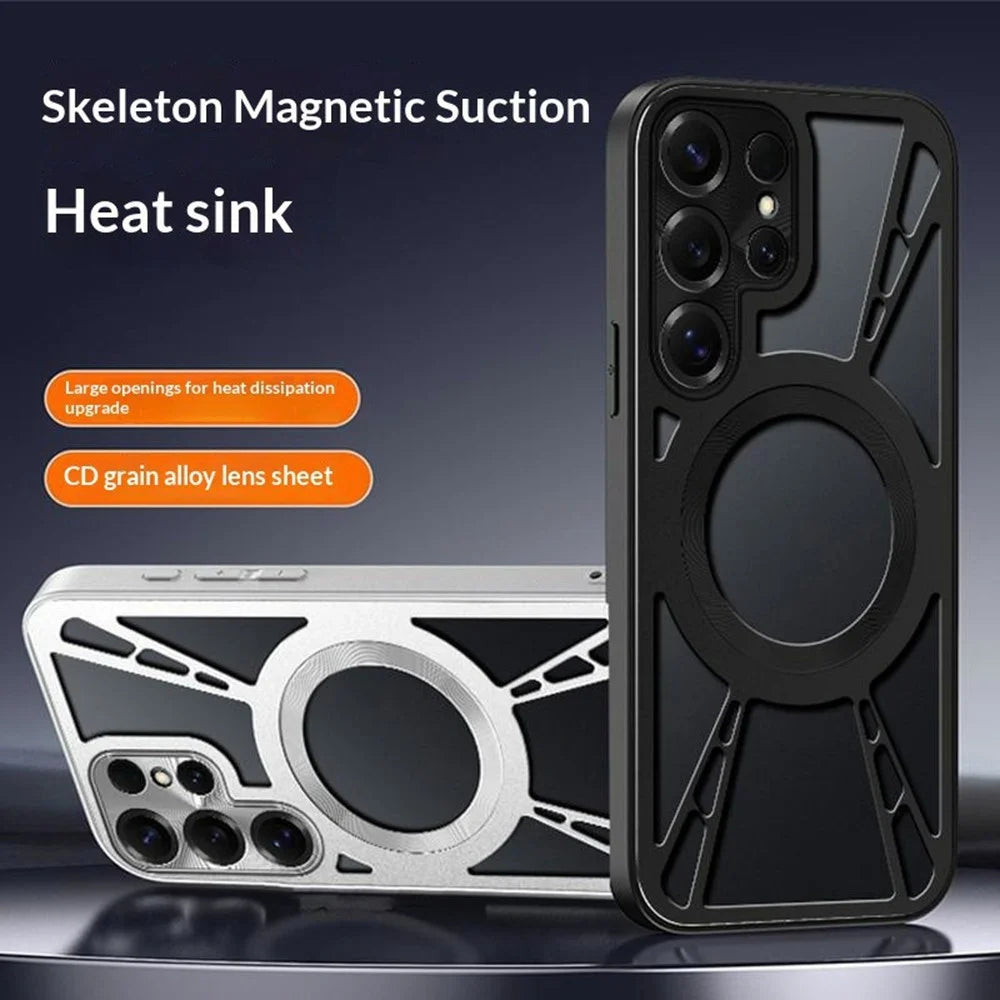 For Samsung Galaxy S26 Ultra Magnetic Case Hollow Heat Dissipation Silicone + PC + Metal Bumper Phone Cover - Black - 2