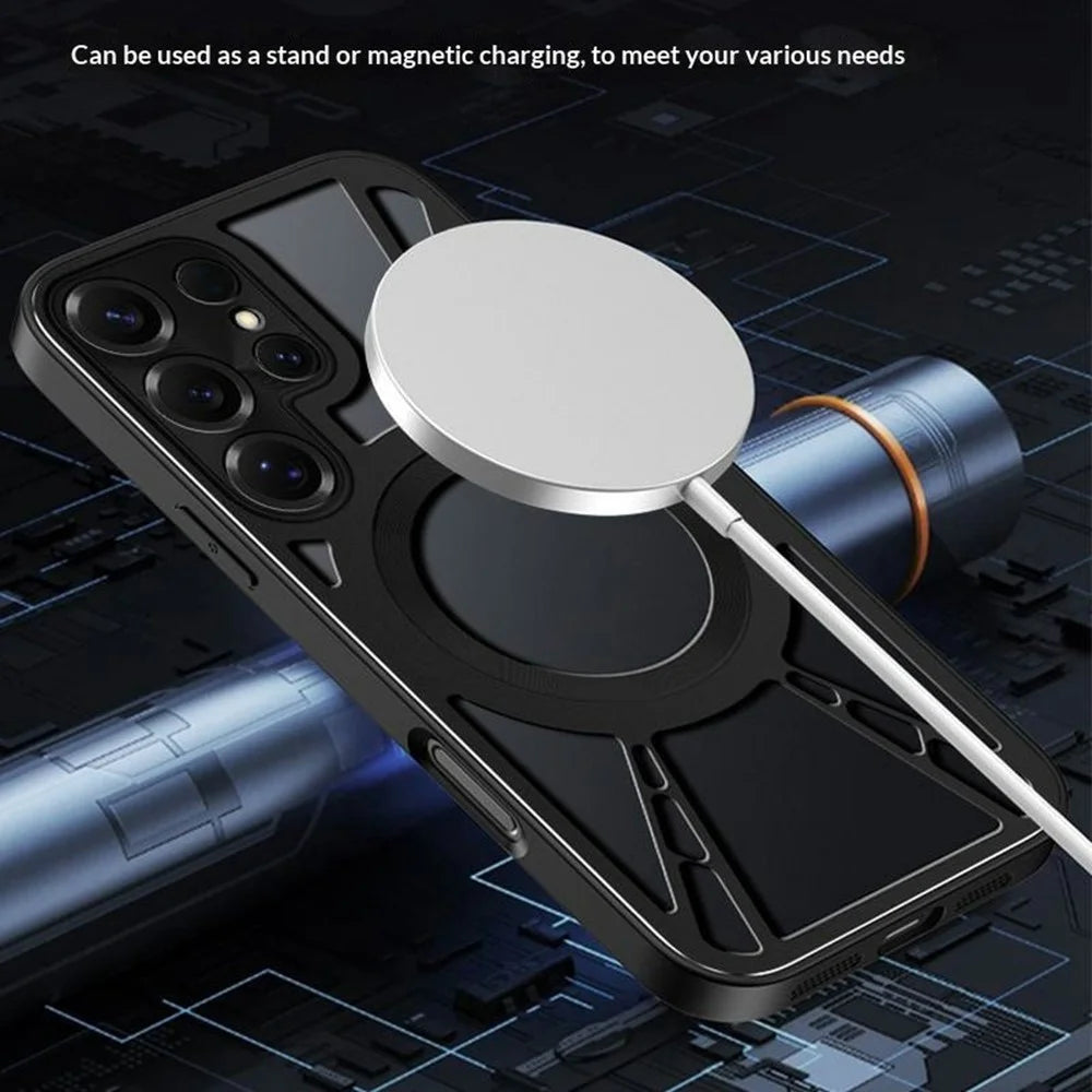 For Samsung Galaxy S26 Ultra Magnetic Case Hollow Heat Dissipation Silicone + PC + Metal Bumper Phone Cover - Black - 4