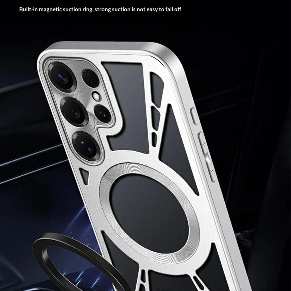 For Samsung Galaxy S26 Ultra Magnetic Case Hollow Heat Dissipation Silicone + PC + Metal Bumper Phone Cover - Black - 6
