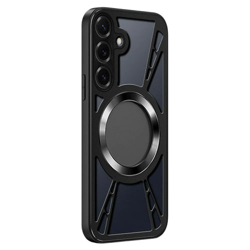 For Samsung Galaxy S26+ Magnetic Case Hollow Heat Dissipation Silicone + PC + Metal Bumper Phone Cover - Black - 1