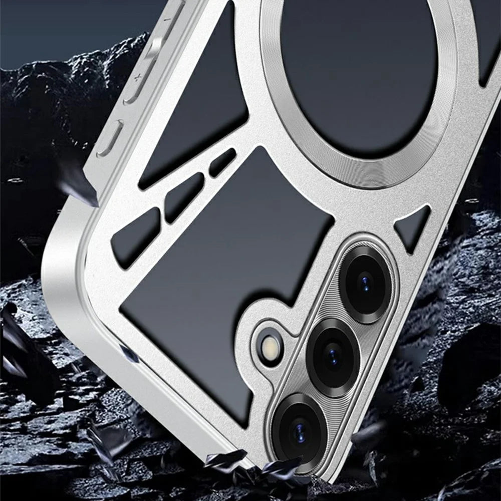 For Samsung Galaxy S26+ Magnetic Case Hollow Heat Dissipation Silicone + PC + Metal Bumper Phone Cover - Black - 6