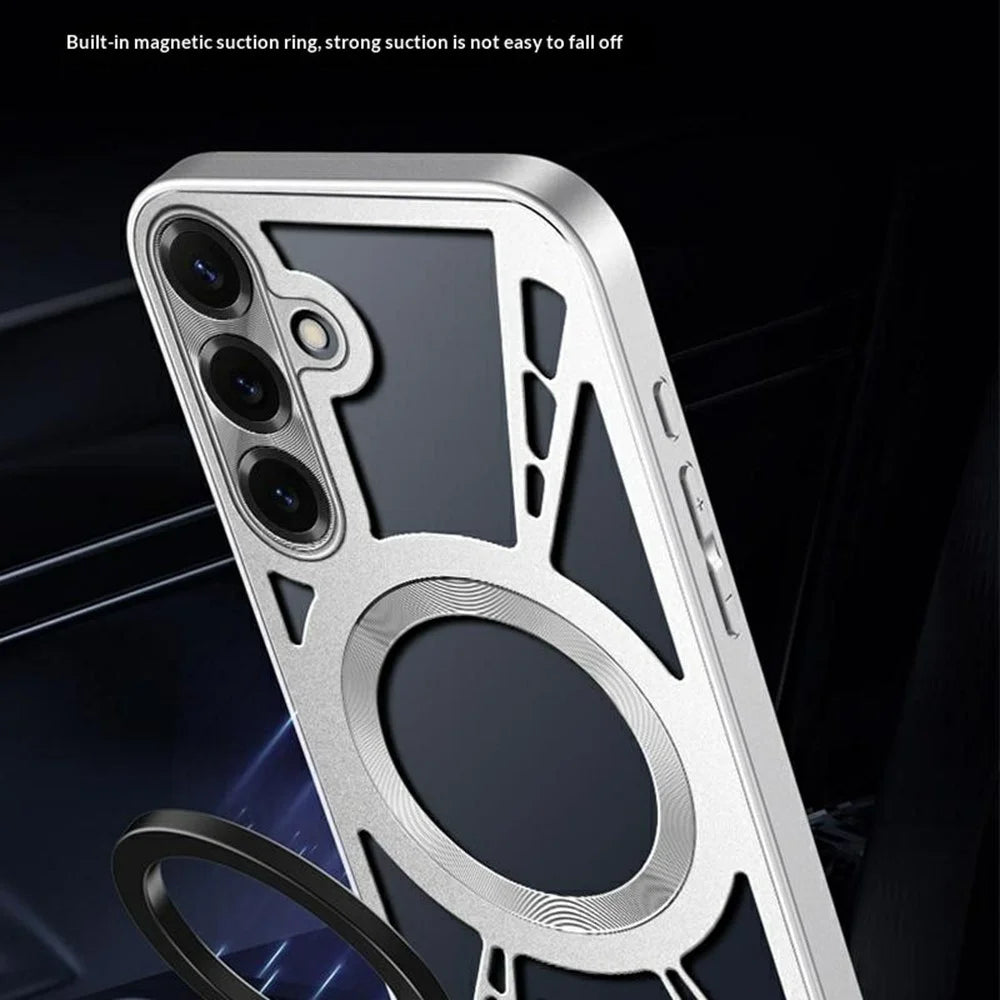 For Samsung Galaxy S26 Magnetic Case Hollow Heat Dissipation Silicone + PC + Metal Bumper Phone Cover - Black - 7