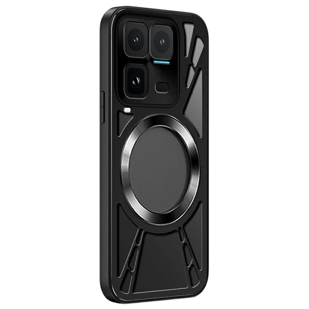 For vivo iQOO 15 Ultra 5G Magnetic Case Hollow Heat Dissipation Silicone + PC + Metal Bumper Phone Cover - Black - 1