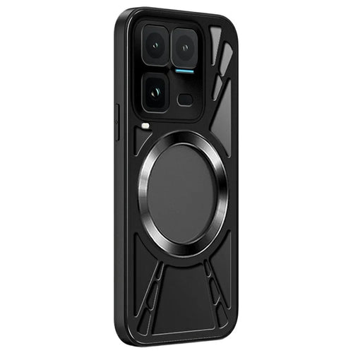 For vivo iQOO 15 Ultra 5G Magnetic Case Hollow Heat Dissipation Silicone + PC + Metal Bumper Phone Cover - Black - 1