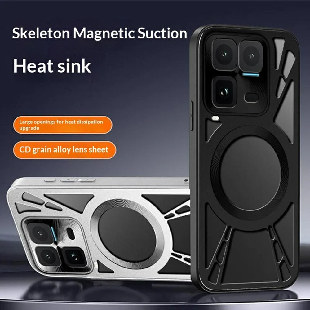 For vivo iQOO 15 Ultra 5G Magnetic Case Hollow Heat Dissipation Silicone + PC + Metal Bumper Phone Cover - Black - 2