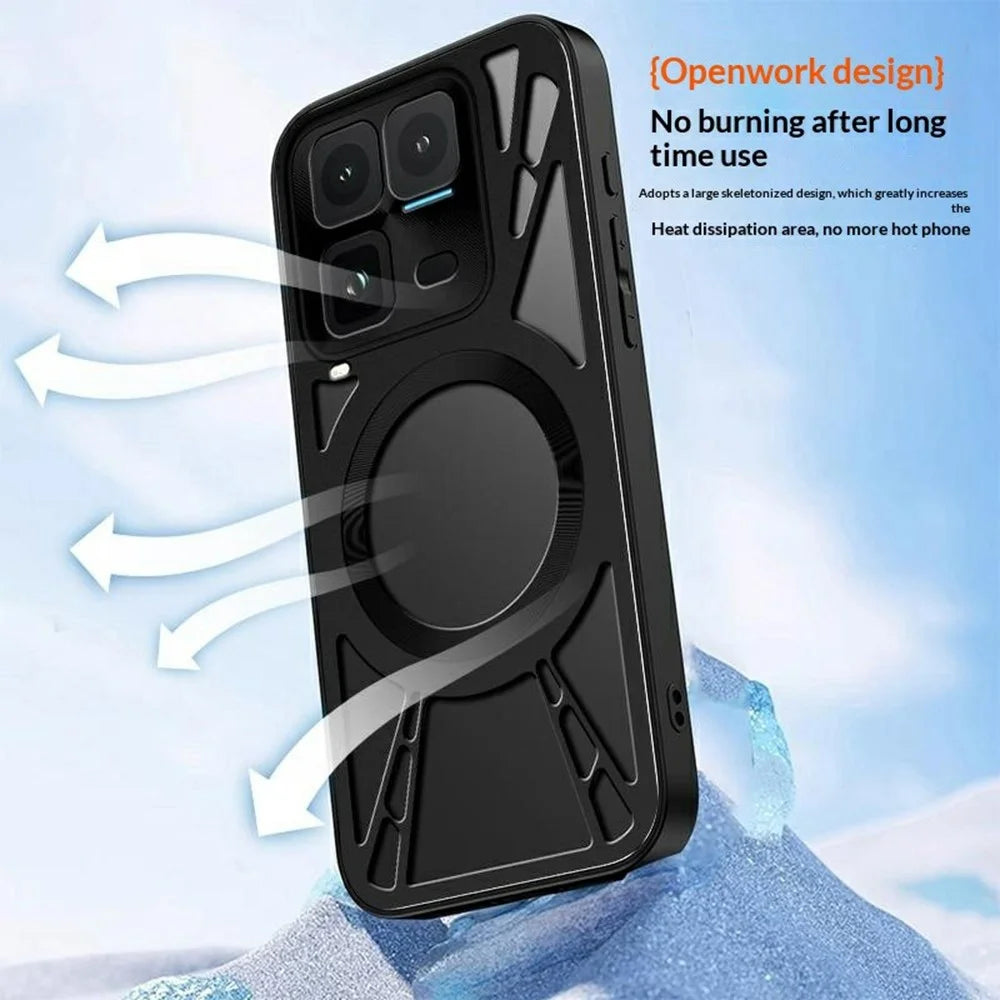 For vivo iQOO 15 Ultra 5G Magnetic Case Hollow Heat Dissipation Silicone + PC + Metal Bumper Phone Cover - Black - 3