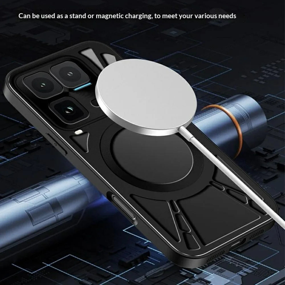 For vivo iQOO 15 Ultra 5G Magnetic Case Hollow Heat Dissipation Silicone + PC + Metal Bumper Phone Cover - Black - 5