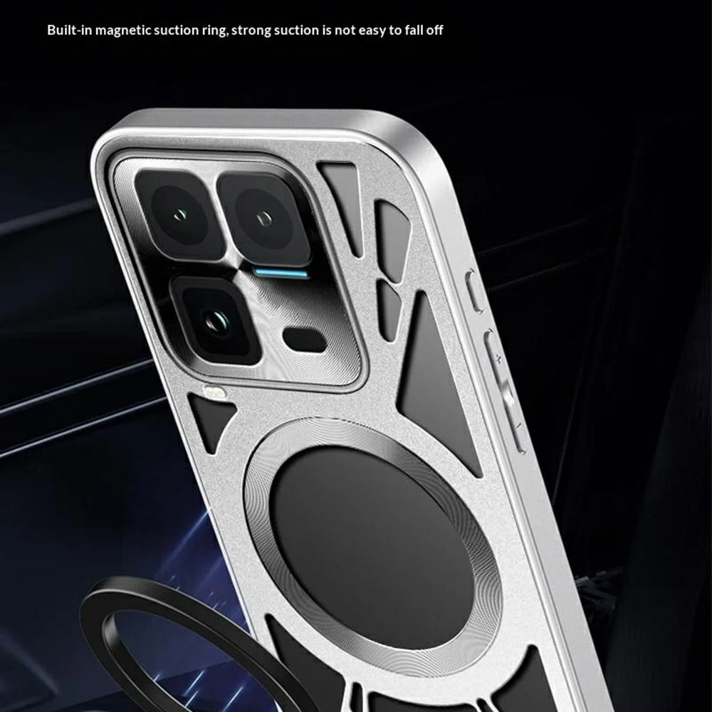 For vivo iQOO 15 Ultra 5G Magnetic Case Hollow Heat Dissipation Silicone + PC + Metal Bumper Phone Cover - Black - 7