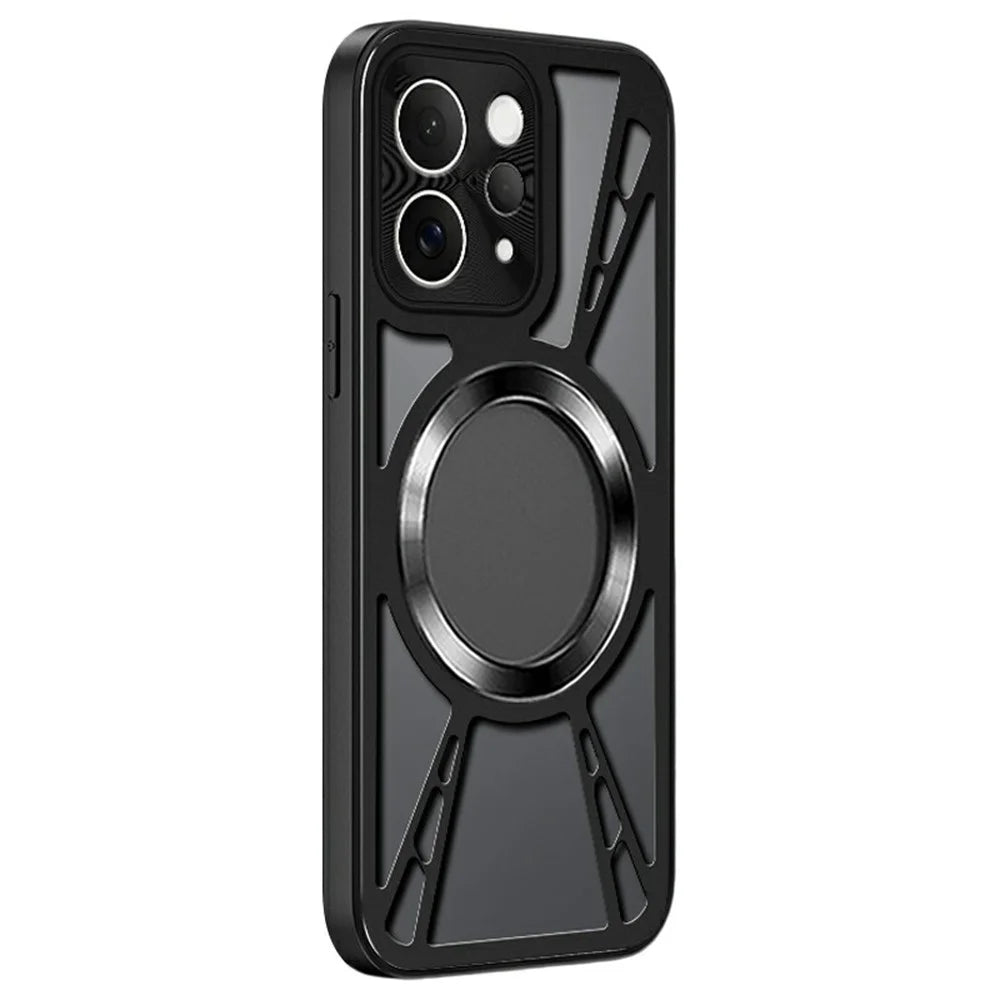 For vivo S50 5G Magnetic Case Hollow Heat Dissipation Silicone + PC + Metal Bumper Phone Cover - Black - 1
