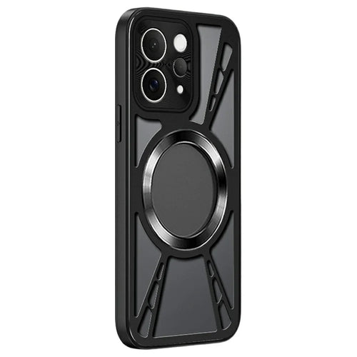 For vivo S50 5G Magnetic Case Hollow Heat Dissipation Silicone + PC + Metal Bumper Phone Cover - Black - 1