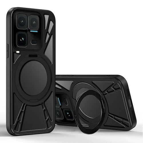 For vivo iQOO 15 Ultra 5G Case Magnetic Kickstand Hollow Heat Dissipation Silicone + PC + Metal Bumper Phone Cover - Black - 1