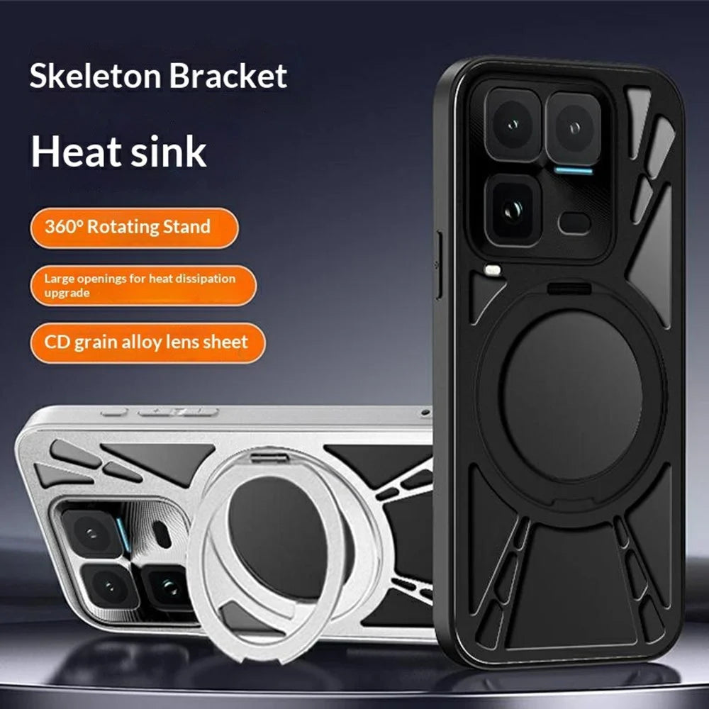 For vivo iQOO 15 Ultra 5G Case Magnetic Kickstand Hollow Heat Dissipation Silicone + PC + Metal Bumper Phone Cover - Black - 2