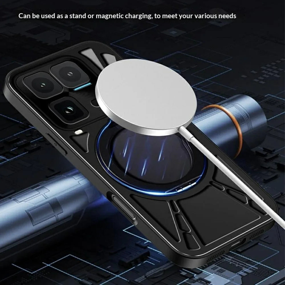 For vivo iQOO 15 Ultra 5G Case Magnetic Kickstand Hollow Heat Dissipation Silicone + PC + Metal Bumper Phone Cover - Black - 6