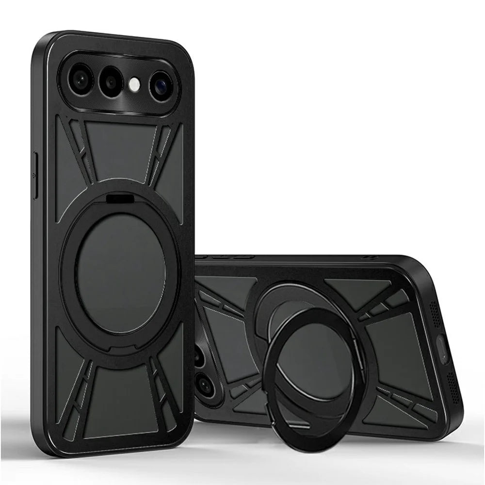 For vivo S50 Pro mini 5G Case Magnetic Kickstand Hollow Heat Dissipation Silicone + PC + Metal Bumper Phone Cover - Black - 1