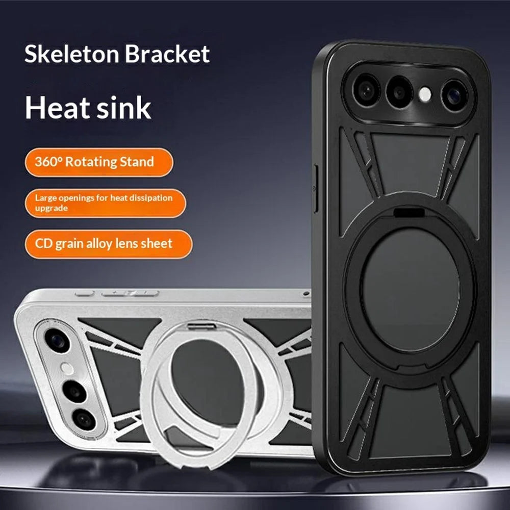 For vivo S50 Pro mini 5G Case Magnetic Kickstand Hollow Heat Dissipation Silicone + PC + Metal Bumper Phone Cover - Black - 2