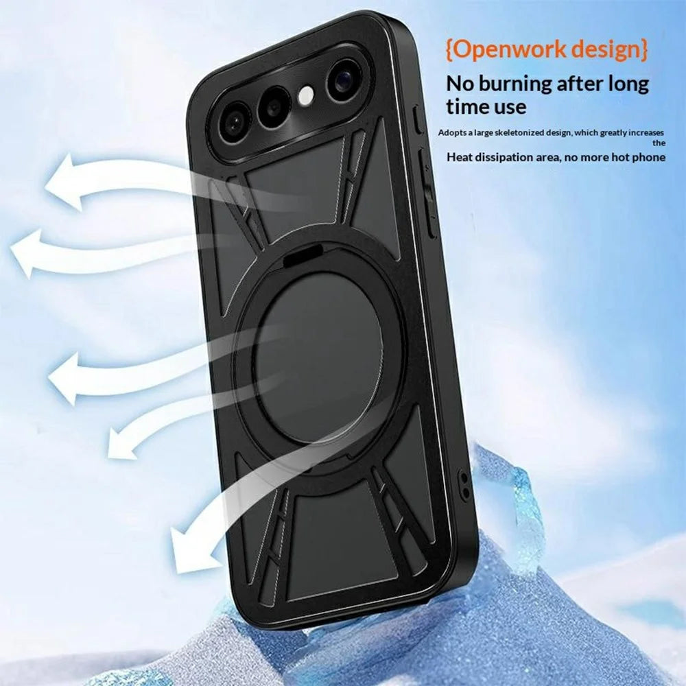For vivo S50 Pro mini 5G Case Magnetic Kickstand Hollow Heat Dissipation Silicone + PC + Metal Bumper Phone Cover - Black - 3