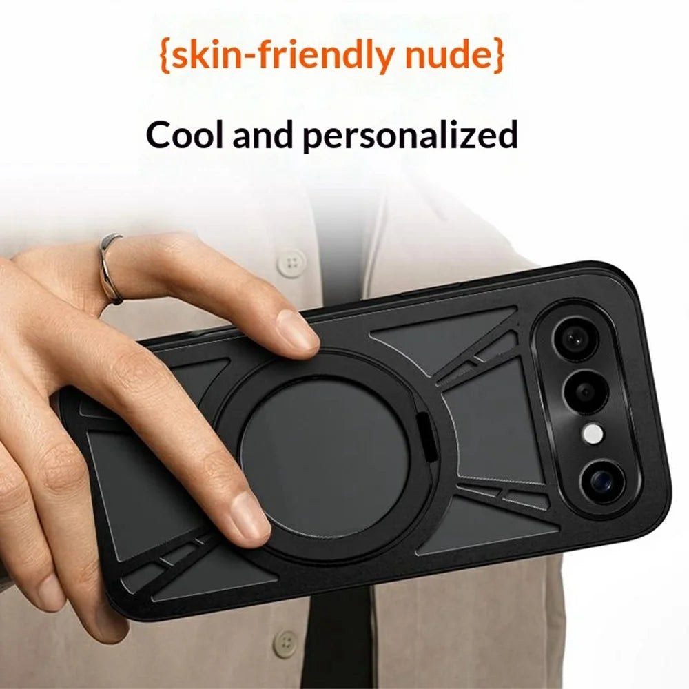 For vivo S50 Pro mini 5G Case Magnetic Kickstand Hollow Heat Dissipation Silicone + PC + Metal Bumper Phone Cover - Black - 4