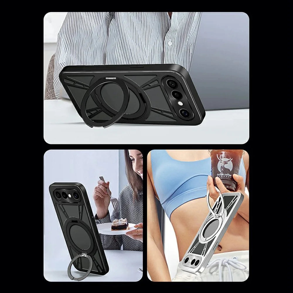 For vivo S50 Pro mini 5G Case Magnetic Kickstand Hollow Heat Dissipation Silicone + PC + Metal Bumper Phone Cover - Black - 6