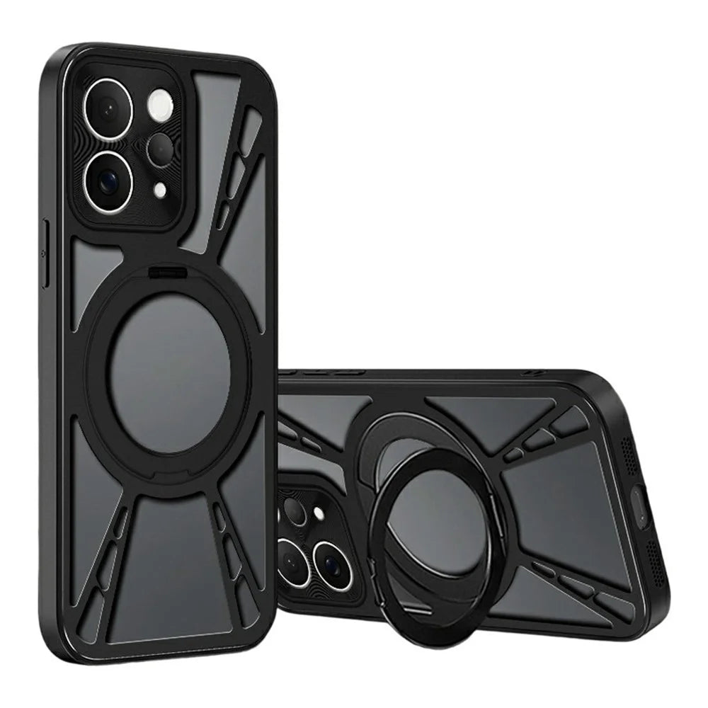 For vivo S50 5G Case Magnetic Kickstand Hollow Heat Dissipation Silicone + PC + Metal Bumper Phone Cover - Black - 1