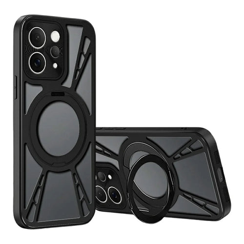 For vivo S50 5G Case Magnetic Kickstand Hollow Heat Dissipation Silicone + PC + Metal Bumper Phone Cover - Black - 1