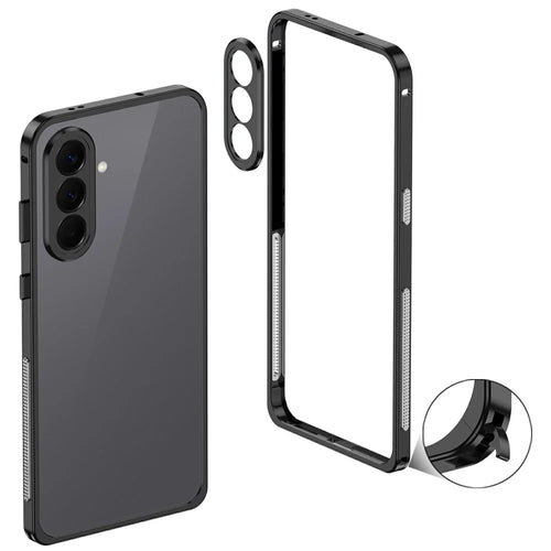 For Samsung Galaxy A57 5G Bumper Cases Metal Frame Heat Dissipation Cover with Lens Protector - Black - 1