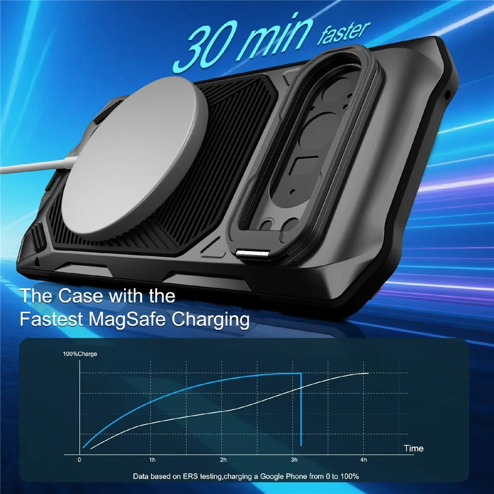 Magnetic Case For Google Pixel 10 Pro  /  10  /  9 Pro  /  9 Military Grade Shockproof Metal Silicone Cover with Lens Frame Kickstand - Black - 5