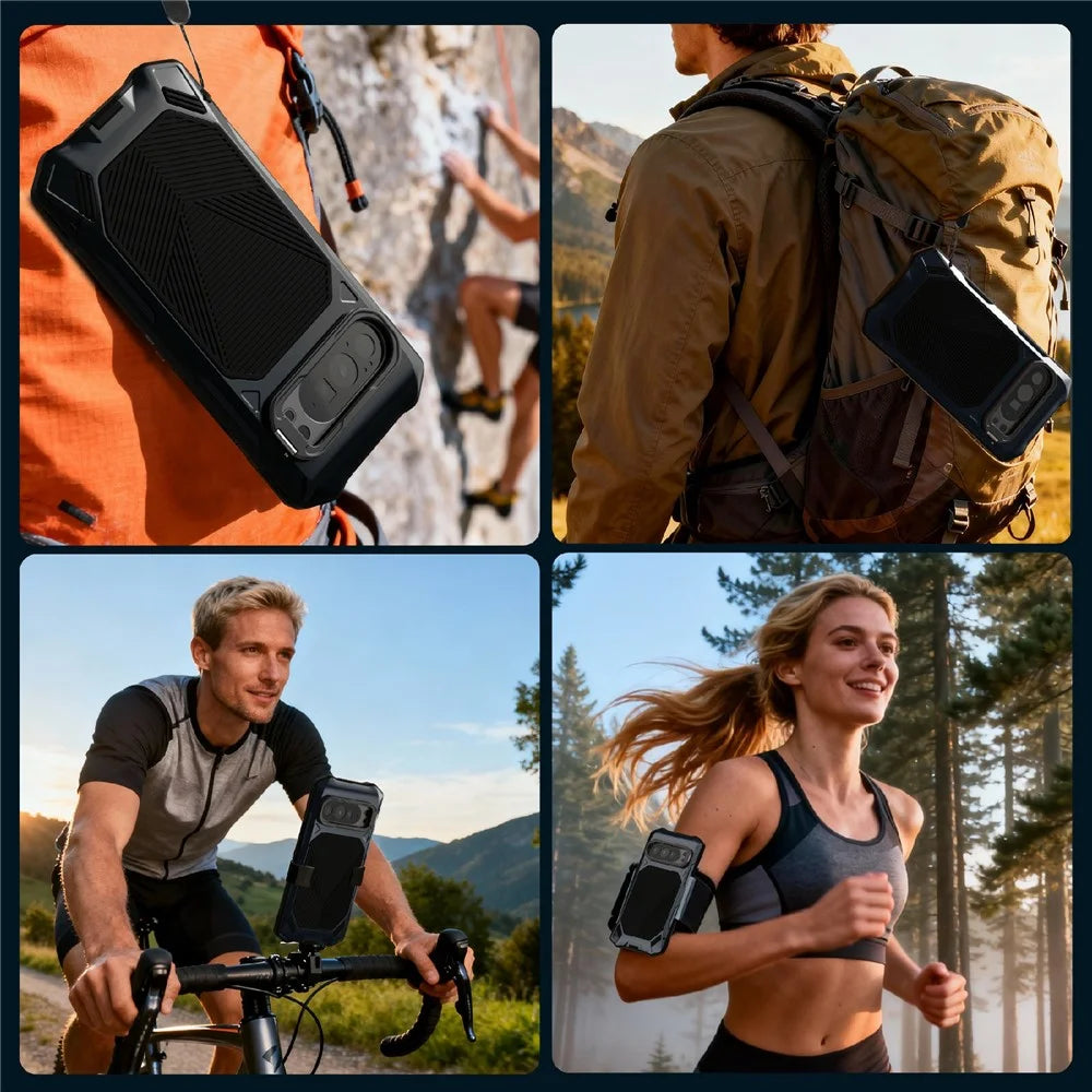 Magnetic Case For Google Pixel 10 Pro  /  10  /  9 Pro  /  9 Military Grade Shockproof Metal Silicone Cover with Lens Frame Kickstand - Black - 7