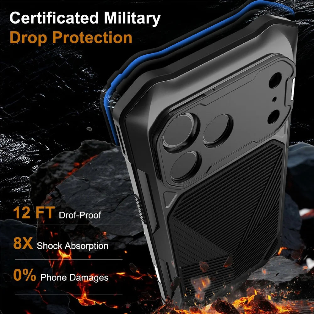 For iPhone 17 Pro Max Magnetic Case Military Grade Shockproof Metal Silicone Cover with Lens Frame Kickstand - Black - 2