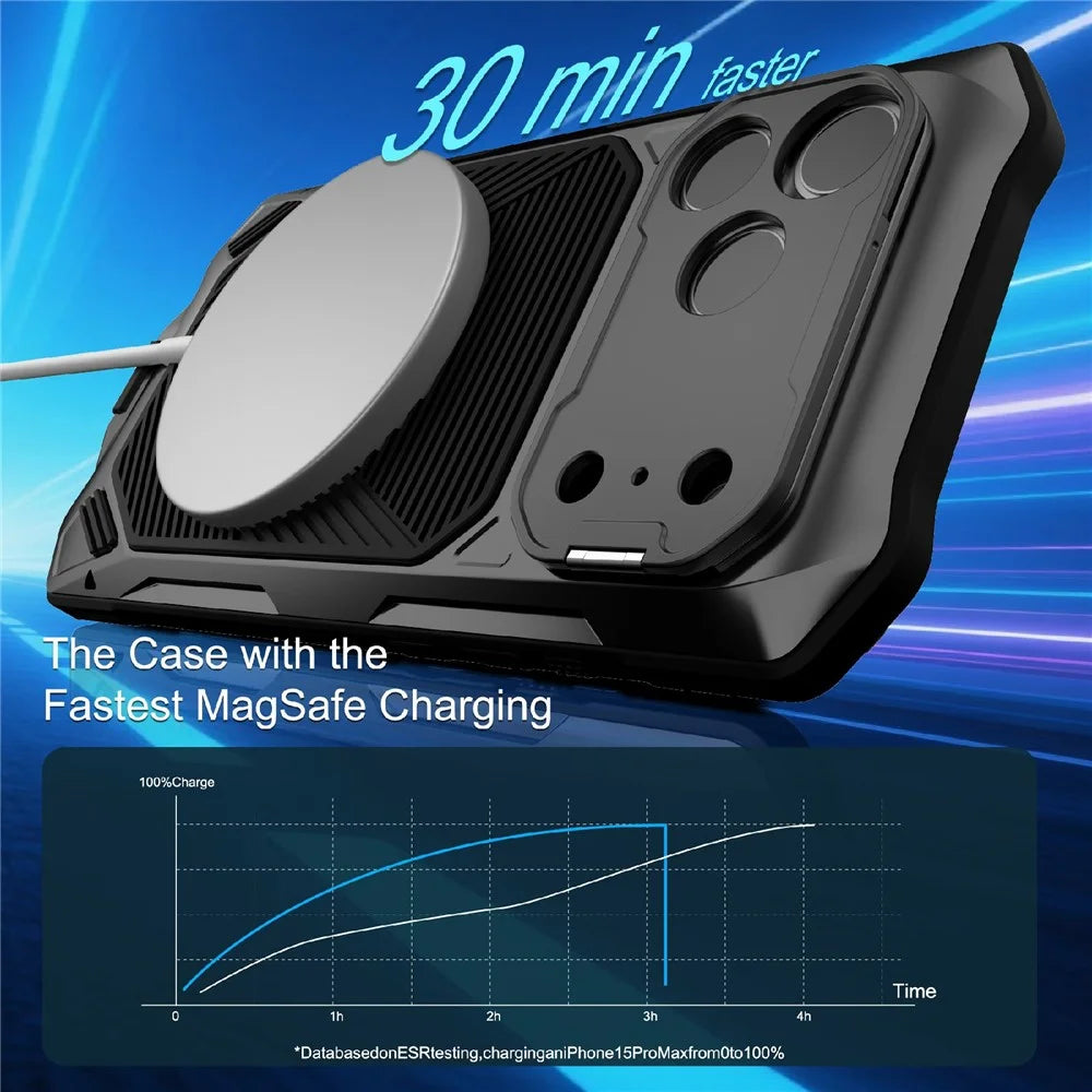 For iPhone 17 Pro Max Magnetic Case Military Grade Shockproof Metal Silicone Cover with Lens Frame Kickstand - Black - 5
