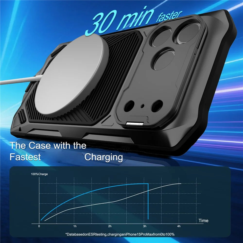 For iPhone 17 Pro Magnetic Case Military Grade Shockproof Metal Silicone Cover with Lens Frame Kickstand - Black - 4