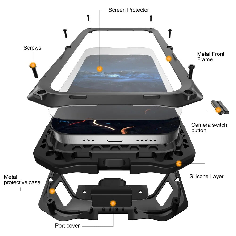 For iPhone 17 Pro Magnetic Case Military Grade Shockproof Metal Silicone Cover with Lens Frame Kickstand - Black - 5