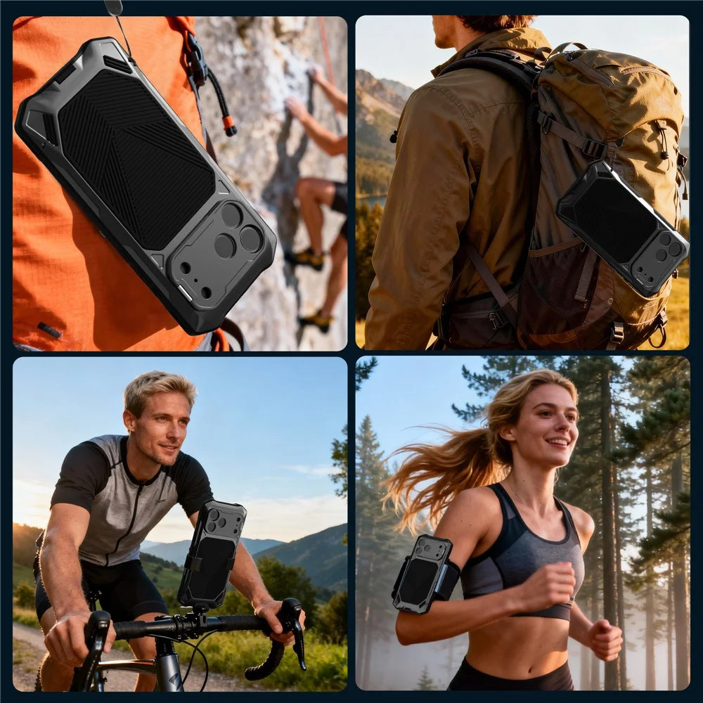 For iPhone 17 Pro Magnetic Case Military Grade Shockproof Metal Silicone Cover with Lens Frame Kickstand - Black - 6