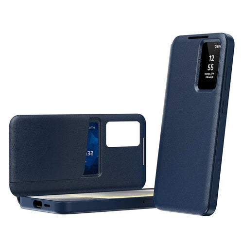 For Samsung Galaxy A57 5G Case with Card Holder Smart View Window Leather Phone Cover - Sapphire - 1