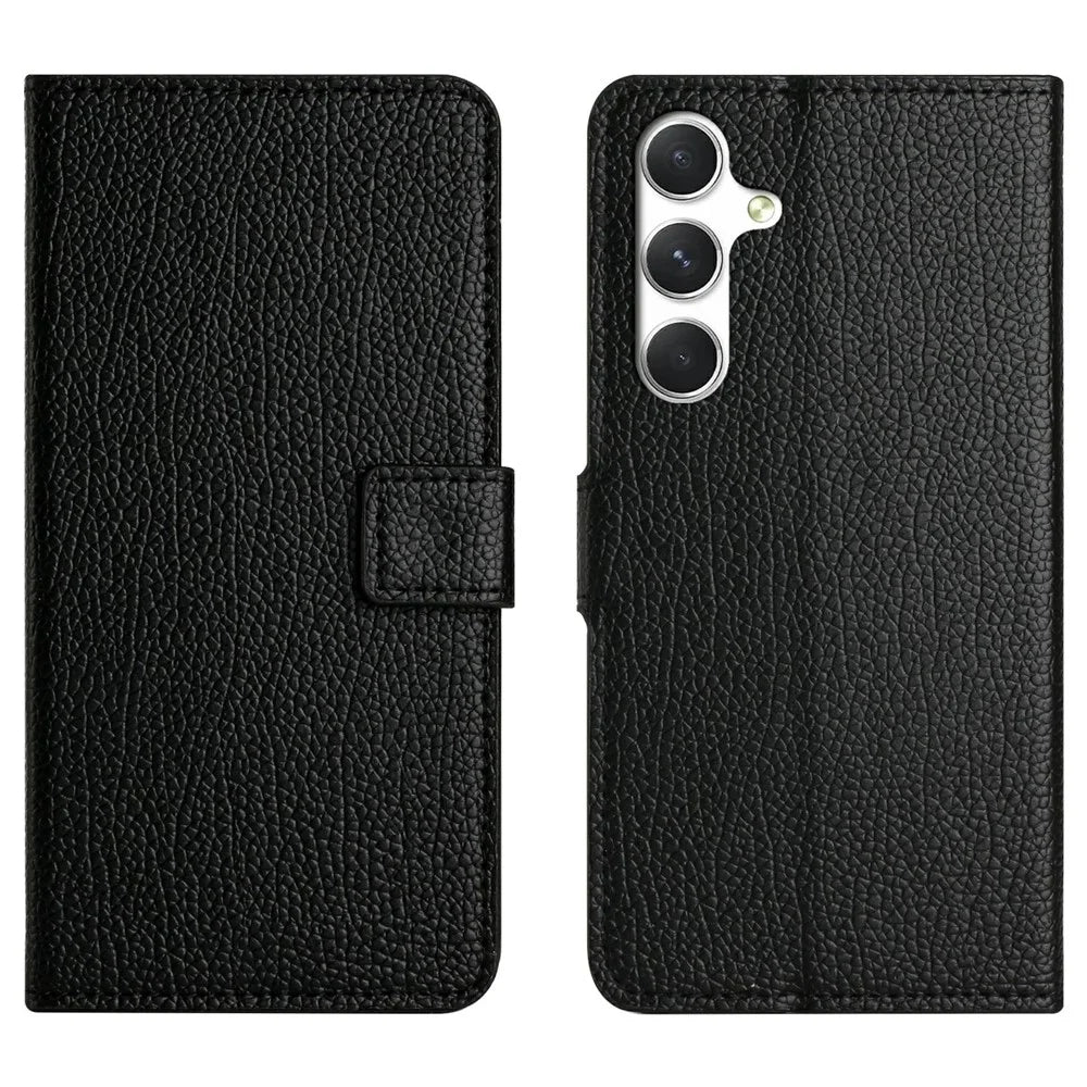For Samsung Galaxy A37 5G  /  A36 5G Case PU Leather Wallet Phone Cover Litchi Texture, Black - 1